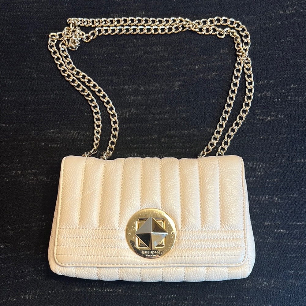 Kate Spade Gold Coast Cream Quilted Gold Chain Bag